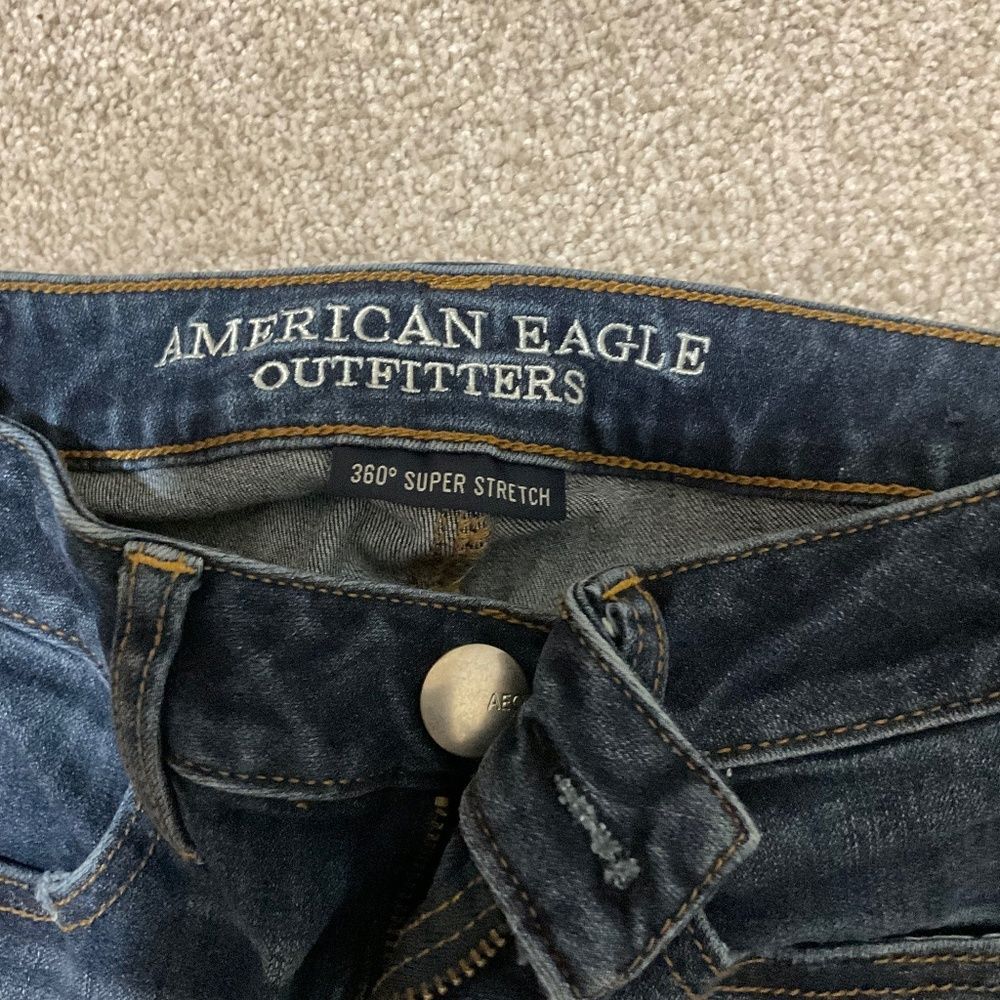 AE distressed, skinny jeans, size 2 dark wash, high-rise stretch denim - Picture 2 of 6